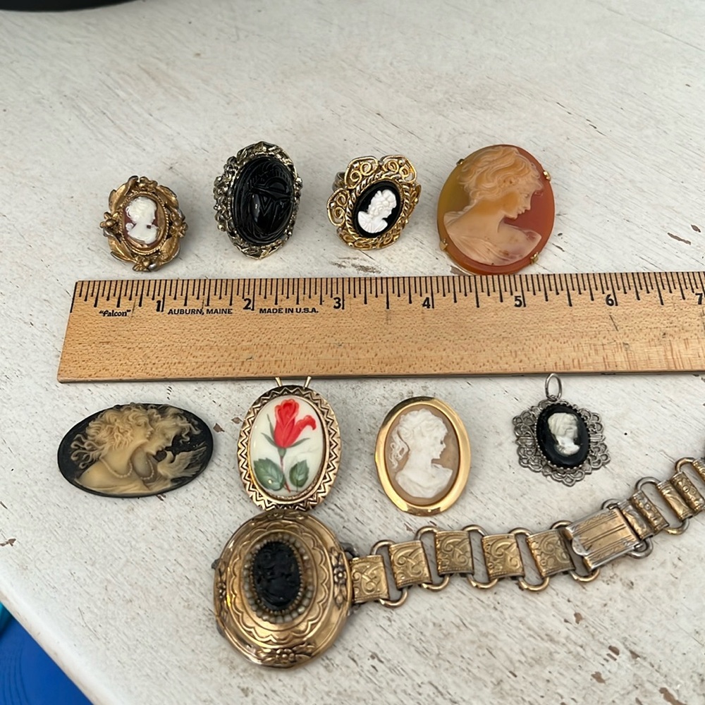 Lot vintage Cameos rings brooches Victorian gold filled bracelet